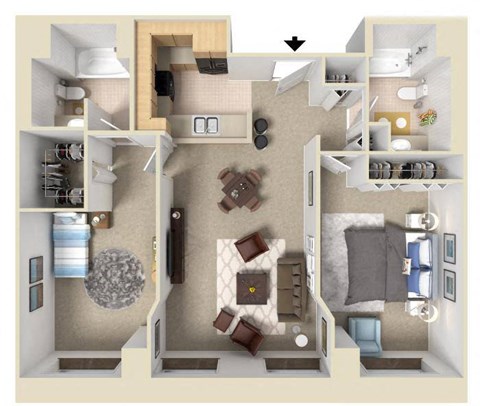 Floor plan for 2 beds, 2 baths, 1188 sqft